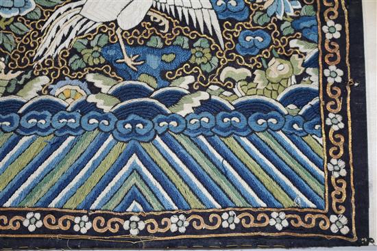 A Chinese embroidered silk silver pheasant rank badge, late 19th century, 29 x 31cm